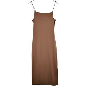 AYR The Now Or Never Brown Spaghetti Strap Pima Cotton Midi Slip Dress sz M